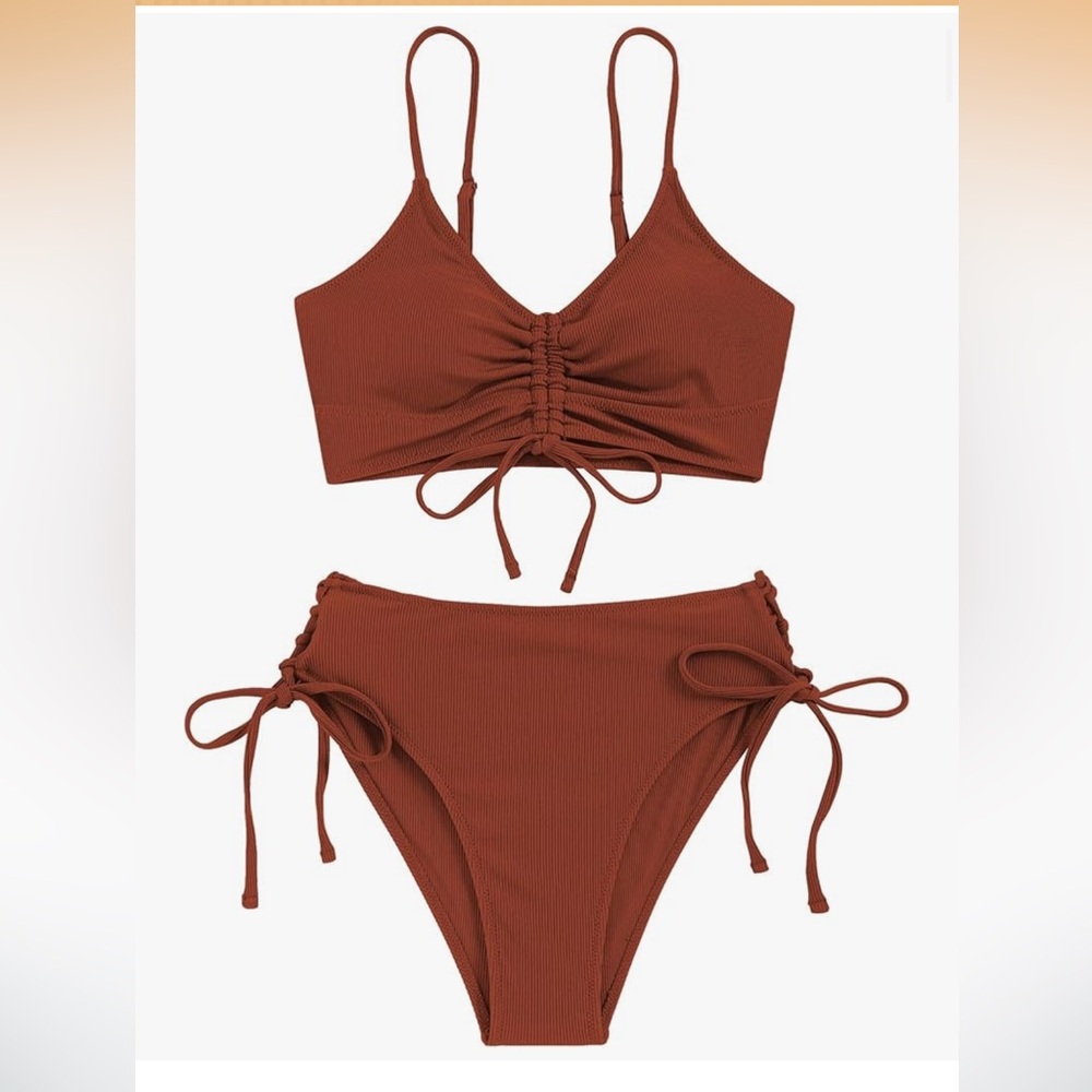 Rust Brown Bikini Set with Tie Details